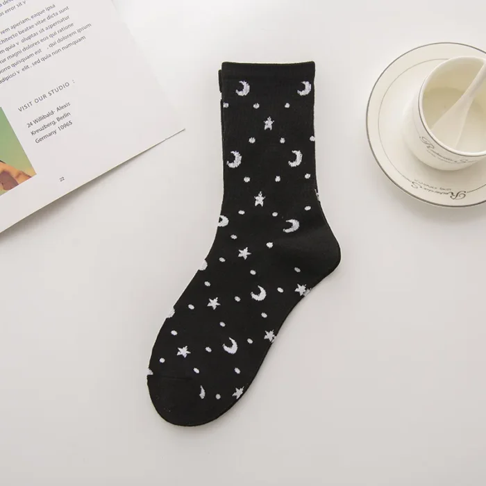 Mystical Elegance: Butterfly, Moon Star Patterned Socks