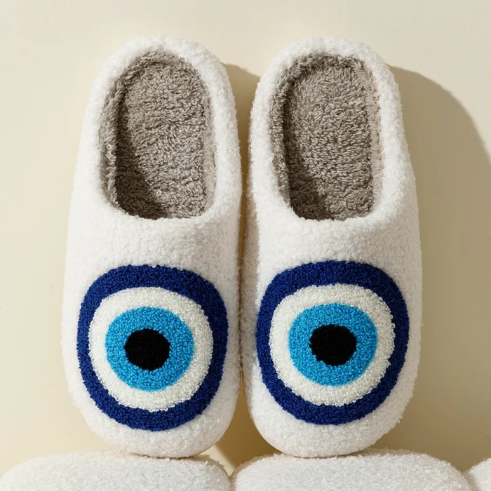 Mystique Charm: Evil Eyes Blue Embroidery Slippers
