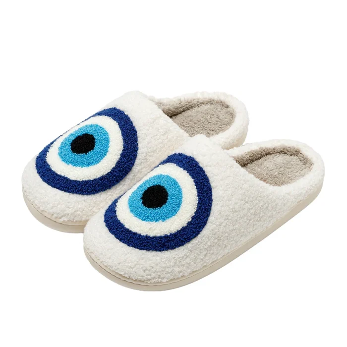 Mystique Charm: Evil Eyes Blue Embroidery Slippers