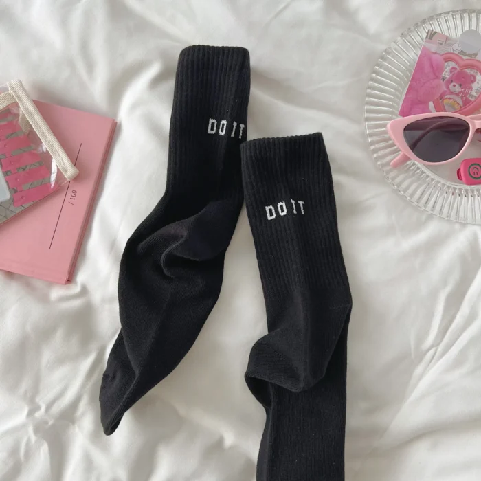 Pink Sports Socks - Spring/Autumn Cotton Style with Letter Detail