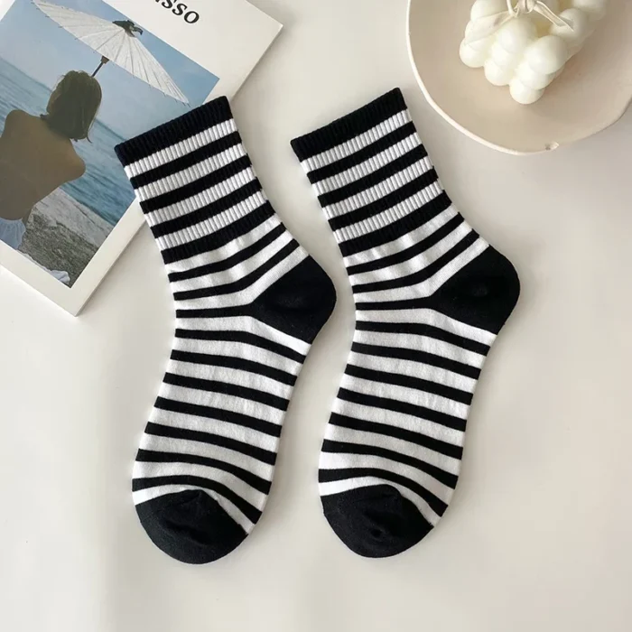 Playful Cow Print Striped Socks - Cozy & Cute Harajuku Style