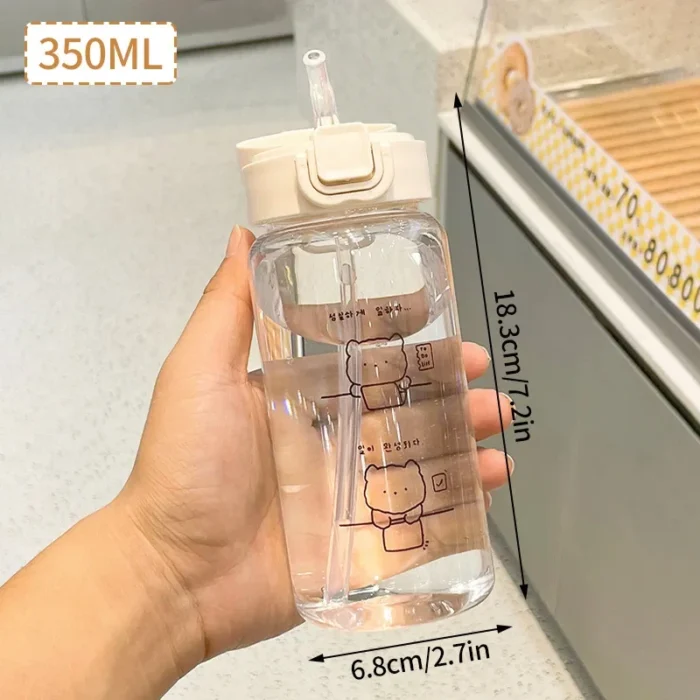 Playful Hydration: 350ml Cartoon Straw Water Bottle - Clear, Leak-proof