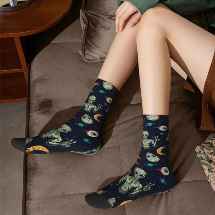 Psychedelic Human Eyes & Alien Hippie Abstract Socks - Super Soft Female Casual Crew Socks, Harajuku Style Middle Tube