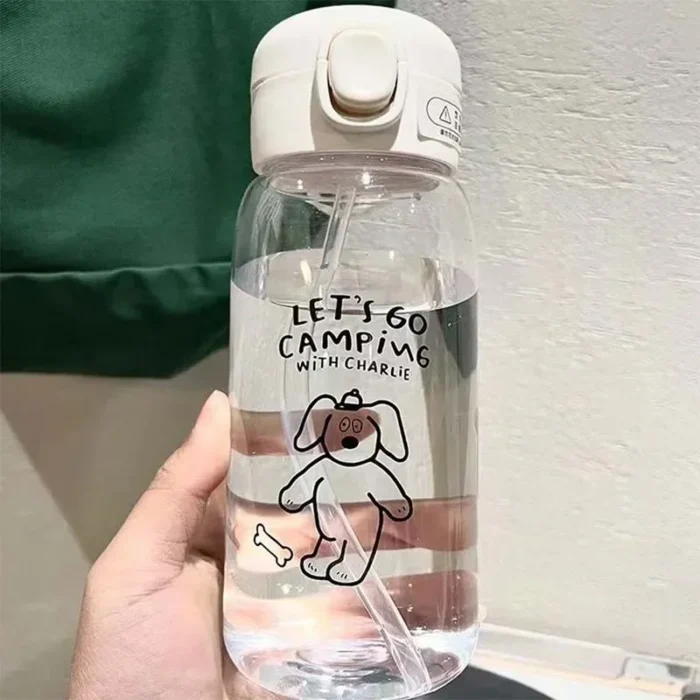 PuppySip Large Capacity Sports Water Bottle – Cute Dog Print - White dog