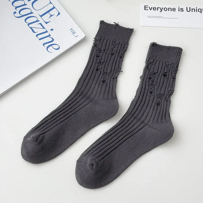 Pure Cotton Breathable Hole Socks - Retro Loose Korean-Japanese Style
