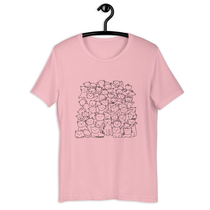 Purr-fectly Populated: T-Shirt Adorned with a Host of Little Cats - Pink, 2XL
