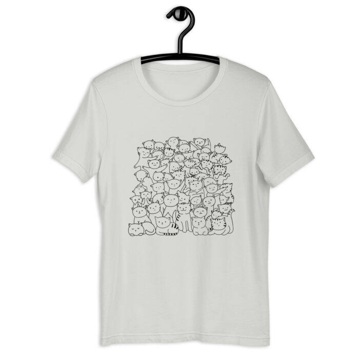 Purr-fectly Populated: T-Shirt Adorned with a Host of Little Cats - Silver, 2XL