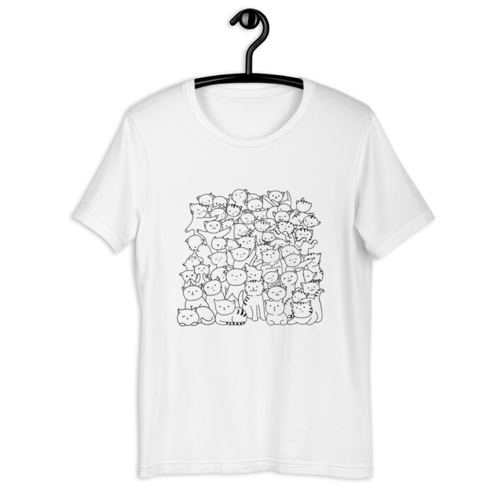 Purr-fectly Populated: T-Shirt Adorned with a Host of Little Cats - White, 2XL