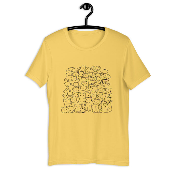 Purr-fectly Populated: T-Shirt Adorned with a Host of Little Cats - Yellow, 2XL