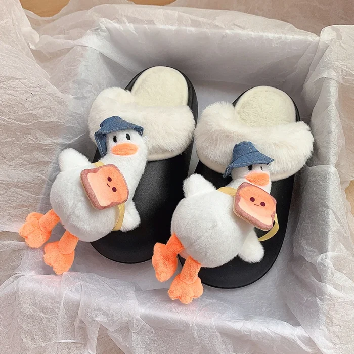 Quack-tastic Comfort: Women's Winter Cartoon Duck Plush Slippers