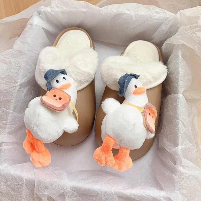 Quack-tastic Comfort: Women's Winter Cartoon Duck Plush Slippers