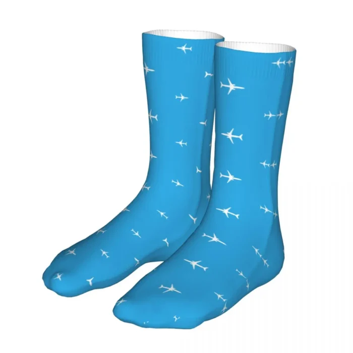 Skyward Whimsy: Harajuku Cartoon Planes Cotton Socks - One Size