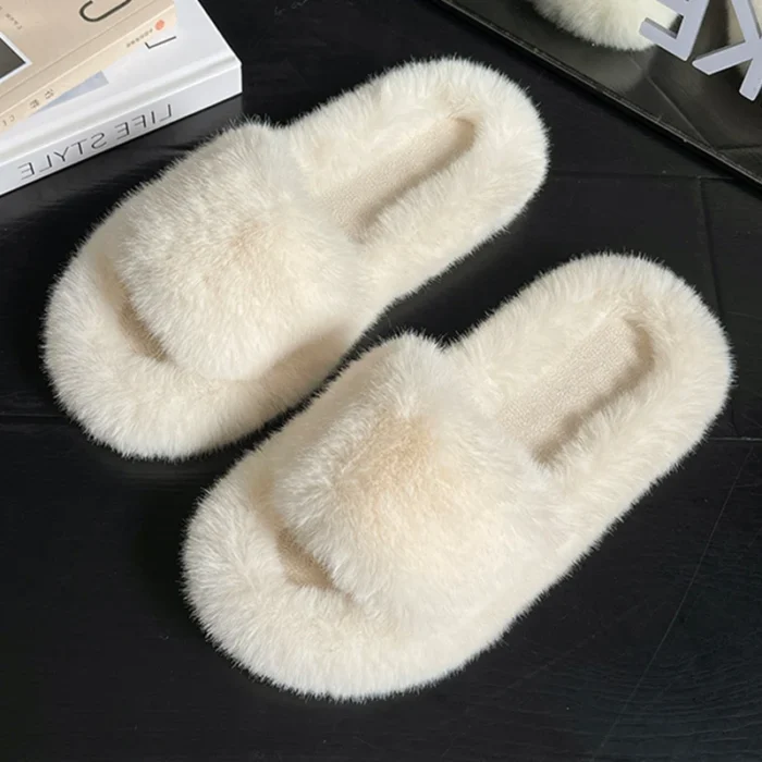 Snug Bliss: Winter Fluffy Fur Slippers for Women - Cozy Indoor Comfort