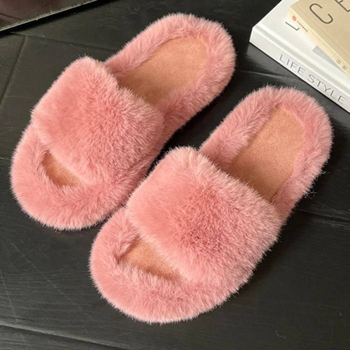 Snug Bliss: Winter Fluffy Fur Slippers for Women - Cozy Indoor Comfort
