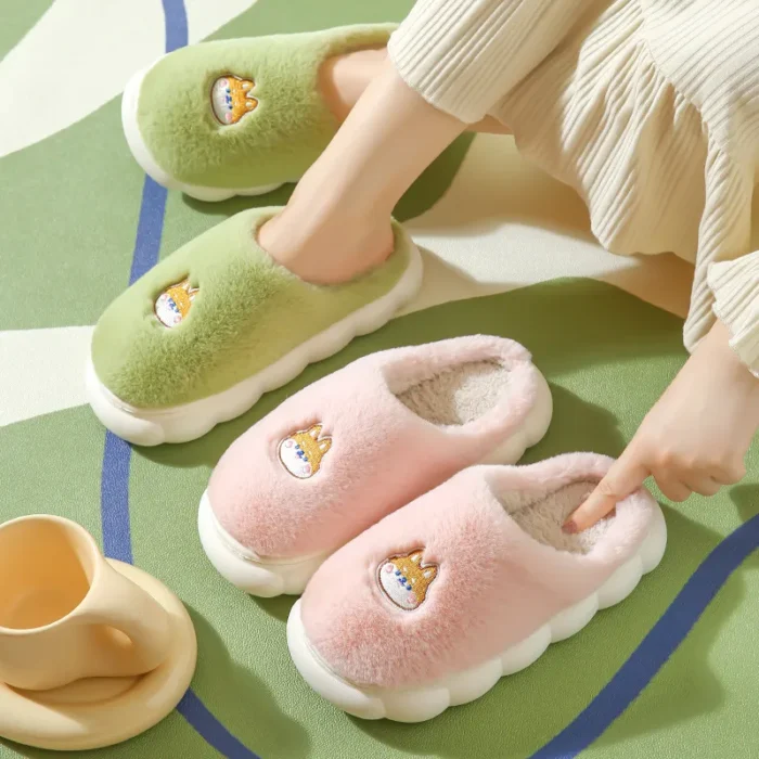 Snug Harmony: Lovely Couple's Japanese Plush Cotton Slippers