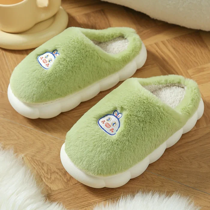 Snug Harmony: Lovely Couple's Japanese Plush Cotton Slippers