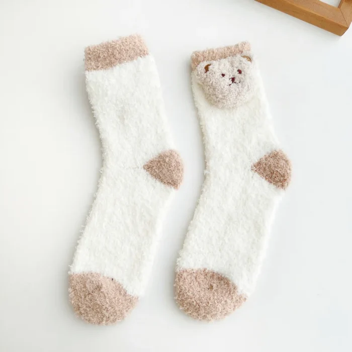 Snuggle Bear: Women's Cute Coral Fleece Bear Socks for Winter Warmth