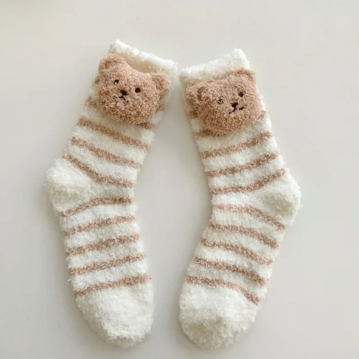 Snuggle Bear: Women's Cute Coral Fleece Bear Socks for Winter Warmth