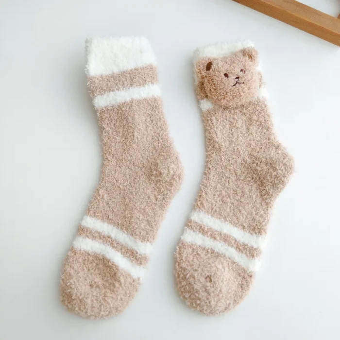 Snuggle Bear: Women's Cute Coral Fleece Bear Socks for Winter Warmth