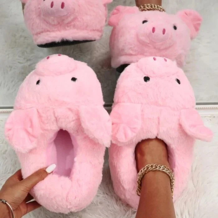 Snuggle Piggies: Adorable Pig Heel Cover Winter Slippers for Women