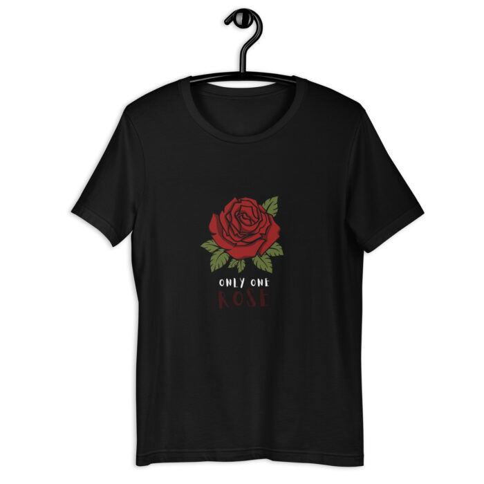 Solitary Elegance: Single Red Rose T-Shirt - Black, 2XL