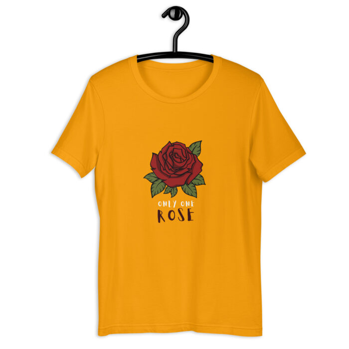 Solitary Elegance: Single Red Rose T-Shirt - Gold, 2XL