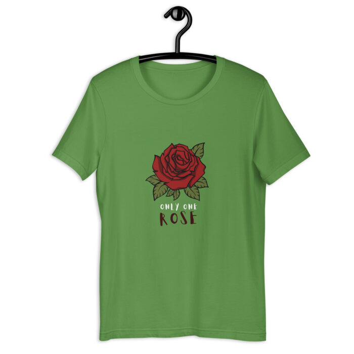 Solitary Elegance: Single Red Rose T-Shirt - Leaf, 2XL