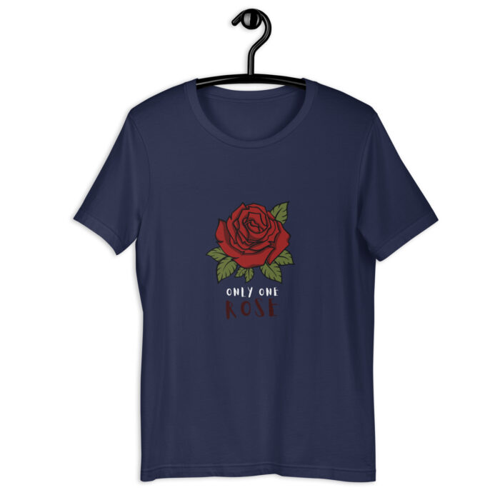 Solitary Elegance: Single Red Rose T-Shirt - Navy, 2XL