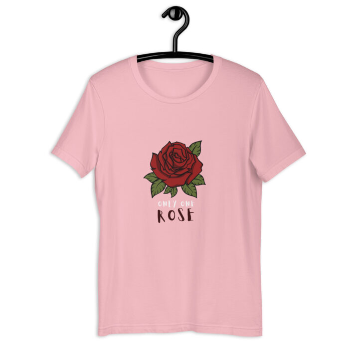 Solitary Elegance: Single Red Rose T-Shirt - Pink, 2XL