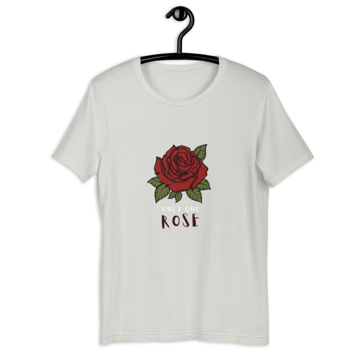 Solitary Elegance: Single Red Rose T-Shirt - Silver, 2XL