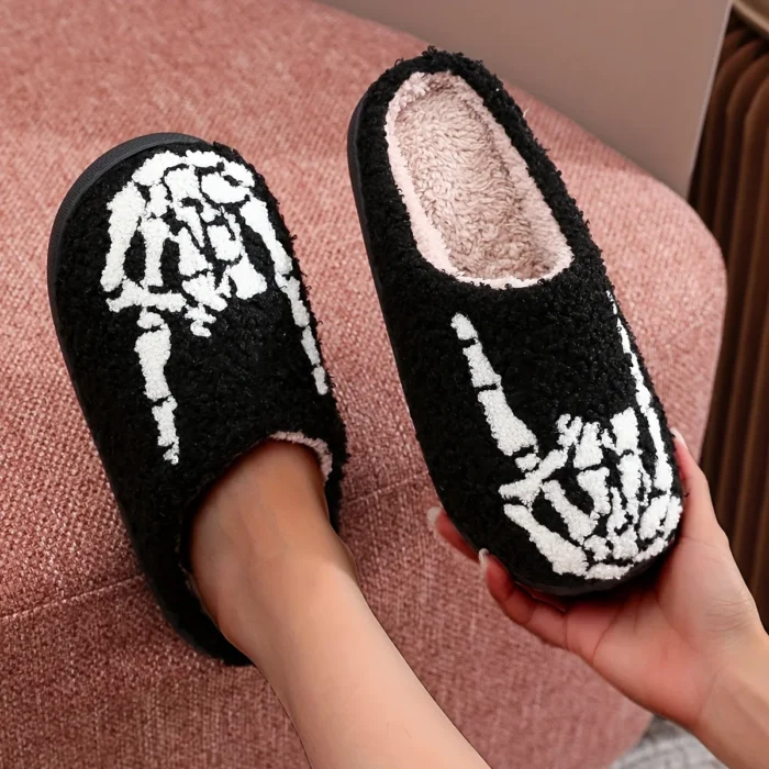 Spooky Comfort: Skull Skeleton Feet Design Casual Plush Slippers
