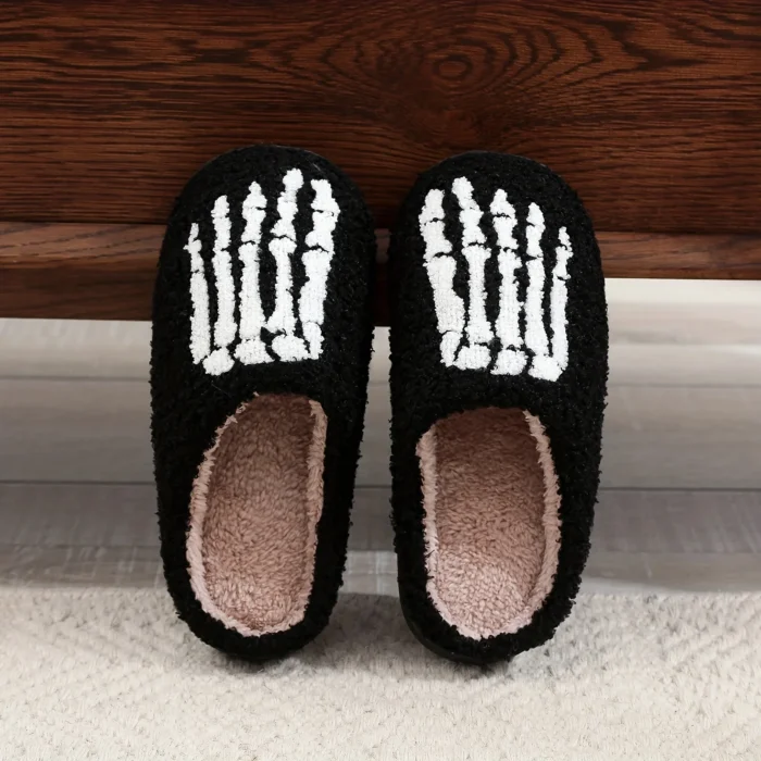 Spooky Comfort: Skull Skeleton Feet Design Casual Plush Slippers