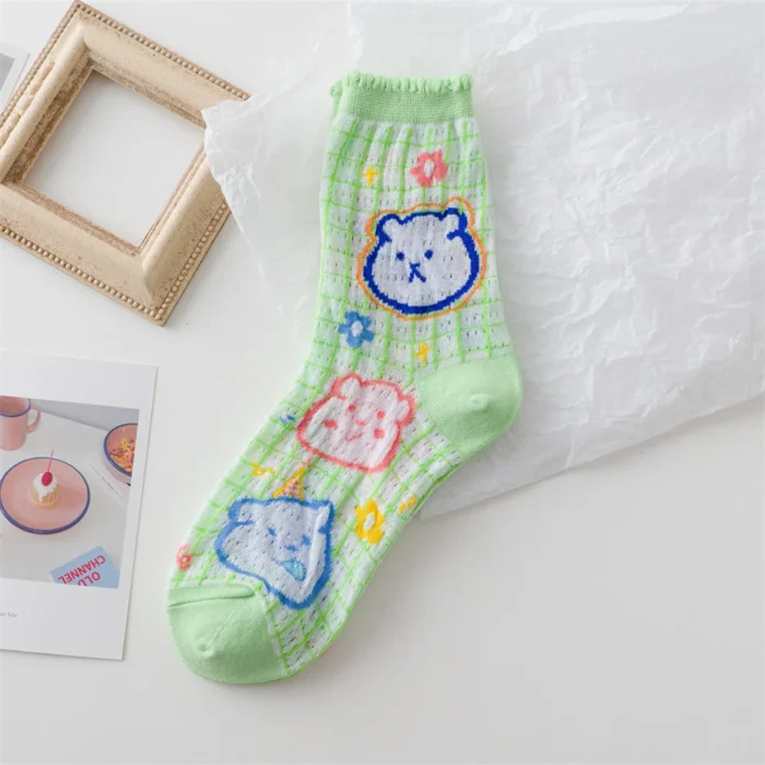 Spring Bubbles: Adorable Harajuku-Style Green Cotton Sock