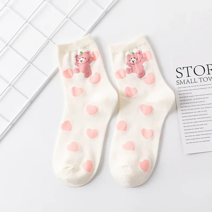 Spring-Summer Strawberry & Bear Socks - Cute, Kawaii Harajuku Style