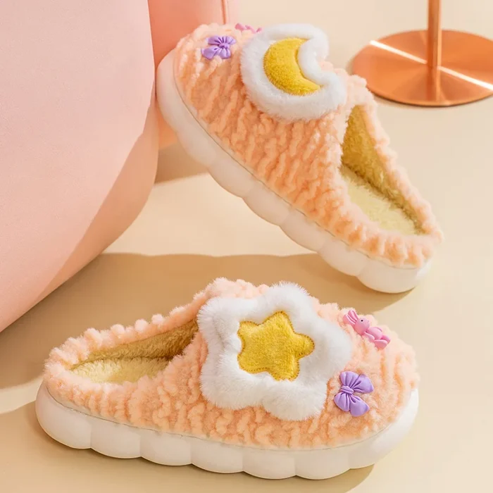 Starry Comfort: Women's Cute Cartoon Star Cotton Slippers for Cozy Home Warmth
