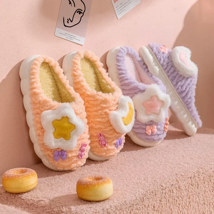 Starry Comfort: Women's Cute Cartoon Star Cotton Slippers for Cozy Home Warmth