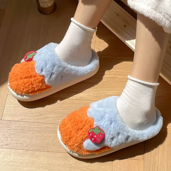 Strawberry Snuggle: Winter Warm Couples Fluffy Slides for Indoor Comfort
