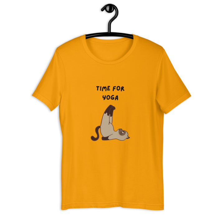 Stretch in Style: Cute Cat ‘Time to Yoga’ T-Shirt - gold-graphic-tees, 2XL