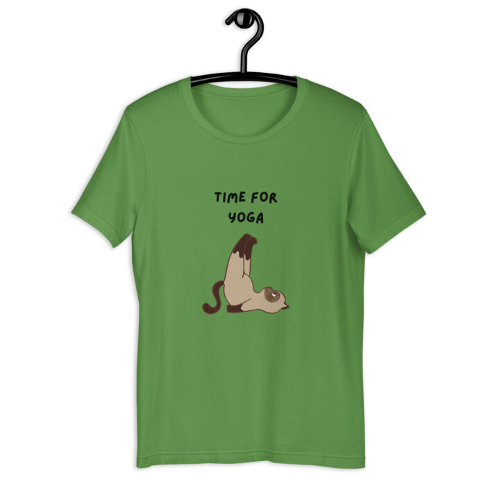 Stretch in Style: Cute Cat ‘Time to Yoga’ T-Shirt - Leaf, 2XL