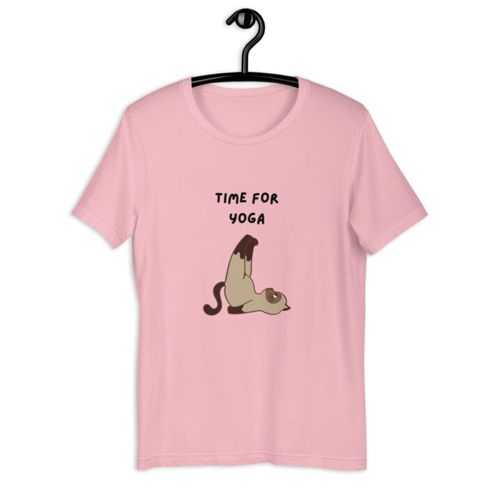 Stretch in Style: Cute Cat ‘Time to Yoga’ T-Shirt - Pink, 2XL