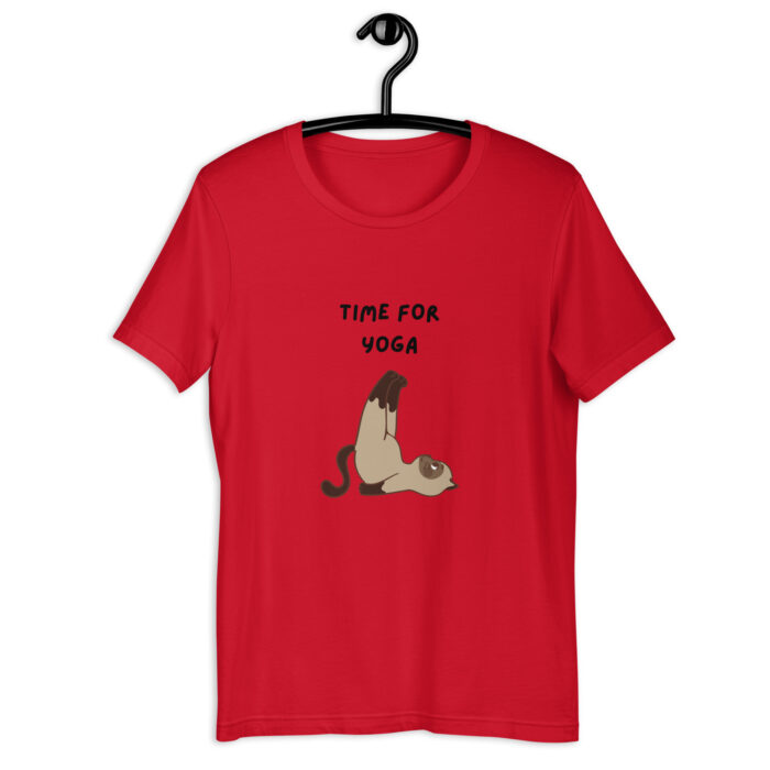 Stretch in Style: Cute Cat ‘Time to Yoga’ T-Shirt - Red, 2XL