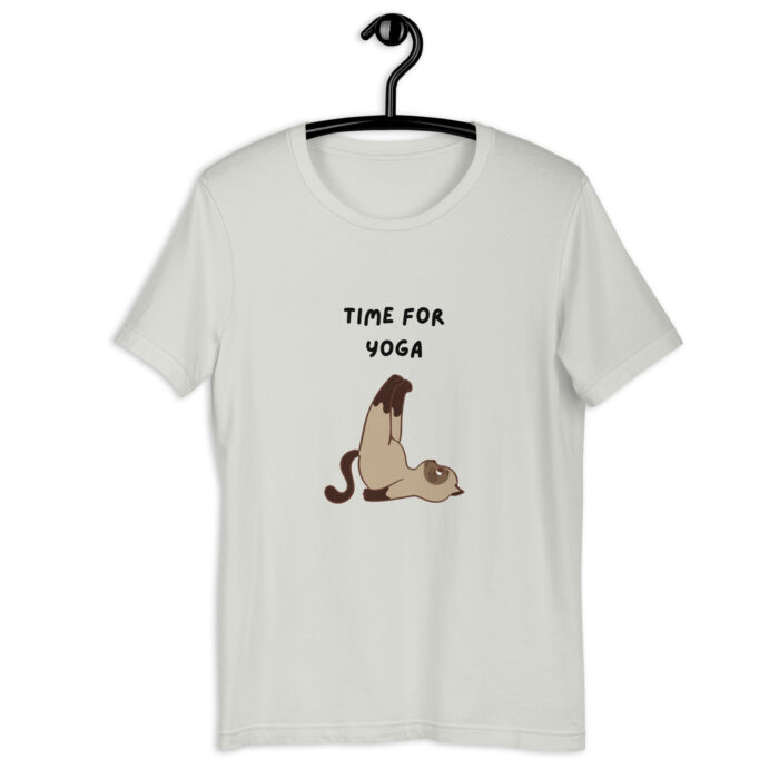 Stretch in Style: Cute Cat ‘Time to Yoga’ T-Shirt - Silver, 2XL