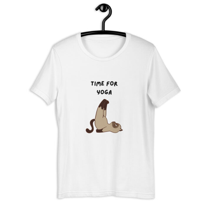 Stretch in Style: Cute Cat ‘Time to Yoga’ T-Shirt - White, 2XL