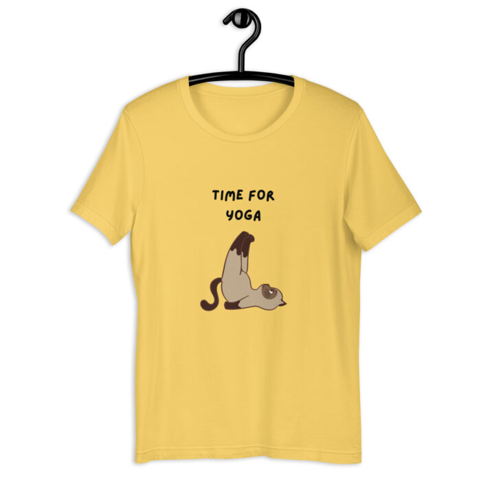 Stretch in Style: Cute Cat ‘Time to Yoga’ T-Shirt - Yellow, 2XL