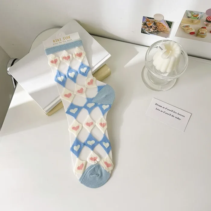 Summer Chic: Mesh Fishnet Transparent Crew Socks - Harajuku Streetwear Crystal Silk Style