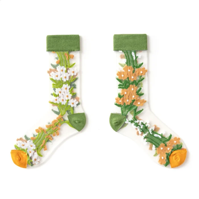 Summer Crystal Silk Tulle Socks - Retro Mesh with Floral & Animal Designs