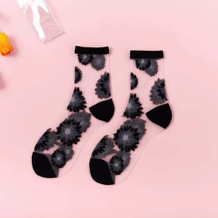 Summer Crystal Silk Tulle Socks - Retro Mesh with Floral & Animal Designs