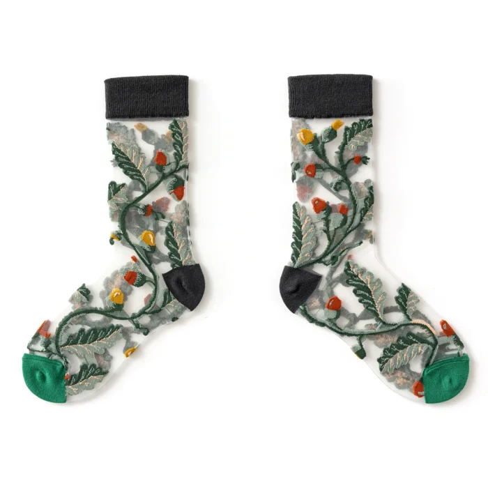 Summer Crystal Silk Tulle Socks - Retro Mesh with Floral & Animal Designs