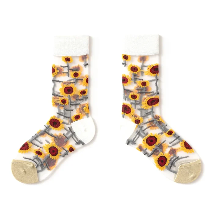 Summer Crystal Silk Tulle Socks - Retro Mesh with Floral & Animal Designs