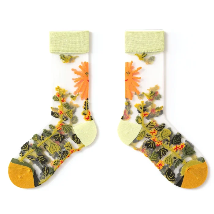 Summer Crystal Silk Tulle Socks - Retro Mesh with Floral & Animal Designs
